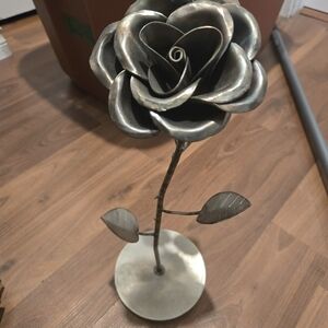 Silver Metal Rose Sculpture
